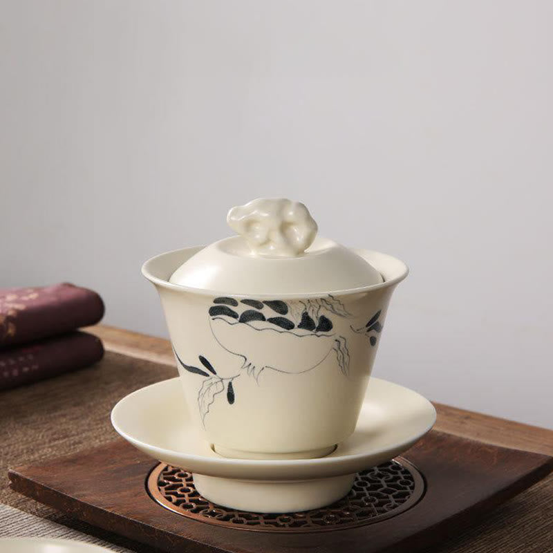 Buddha Stones Hand Painted Pomegranate Hibiscus Pine Lotus Ceramic Gaiwan Sancai Teacup Kung Fu Tea Cup And Saucer With Lid - image 10