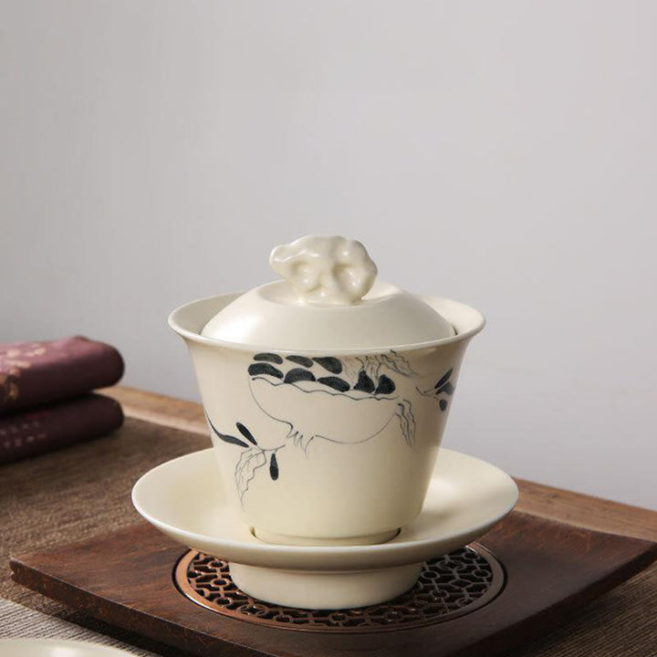 Buddha Stones Hand Painted Pomegranate Hibiscus Pine Lotus Ceramic Gaiwan Sancai Teacup Kung Fu Tea Cup And Saucer With Lid - image 10