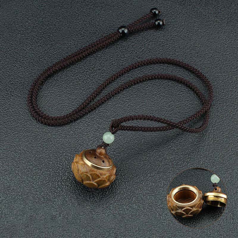 Buddha Stones Tibet Green Sandalwood Rosewood Om Mani Padme Hum Lotus Positive Soothing Necklace Pendant - image 11