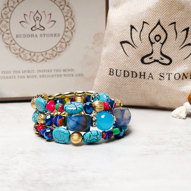 Buddha Stones Multilayer Irregular Turquoise Agate Beads Blessing Bracelet - image 4