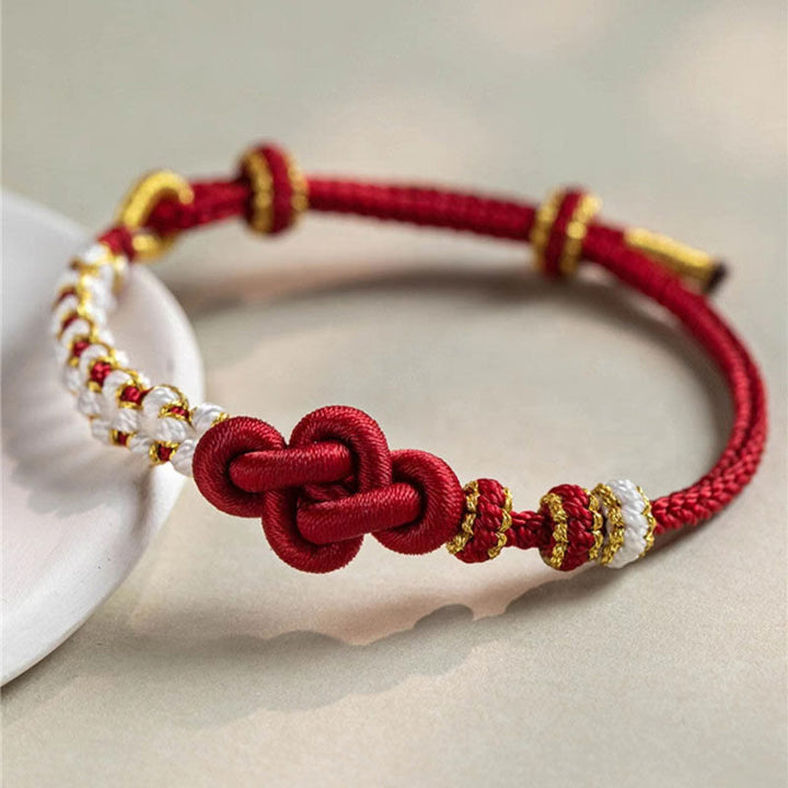 Buddha Stones Handmade True Love Knot Peach Blossom Charm Luck Rope Bracelet - True Love Knot(Wrist Circumference 14-19cm) - image 3