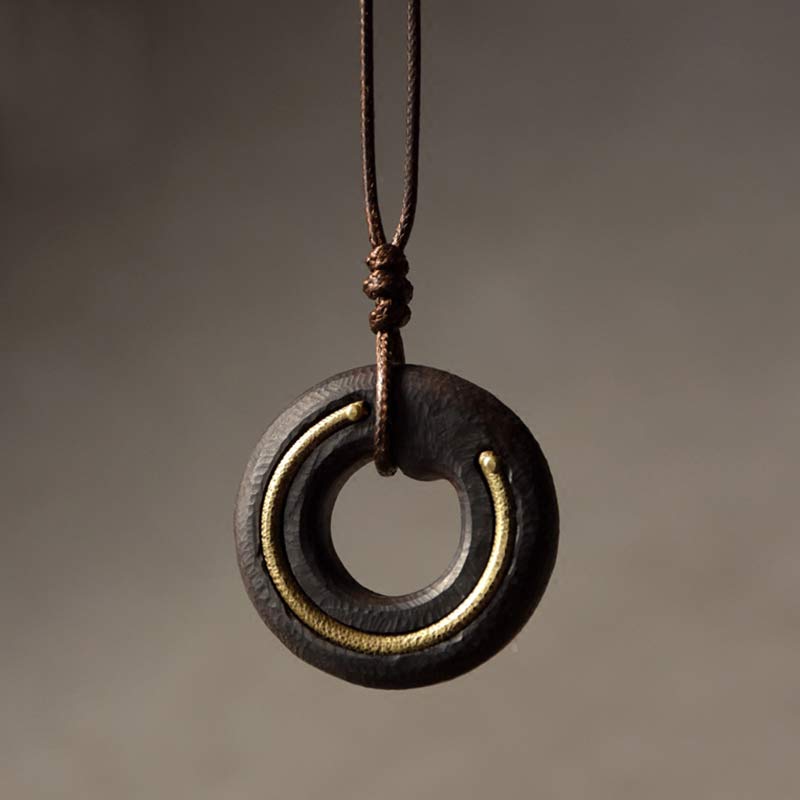 Buddha Stones Zen Circle Ebony Wood Peace Calm Necklace Pendant - Ebony Wood - image 0