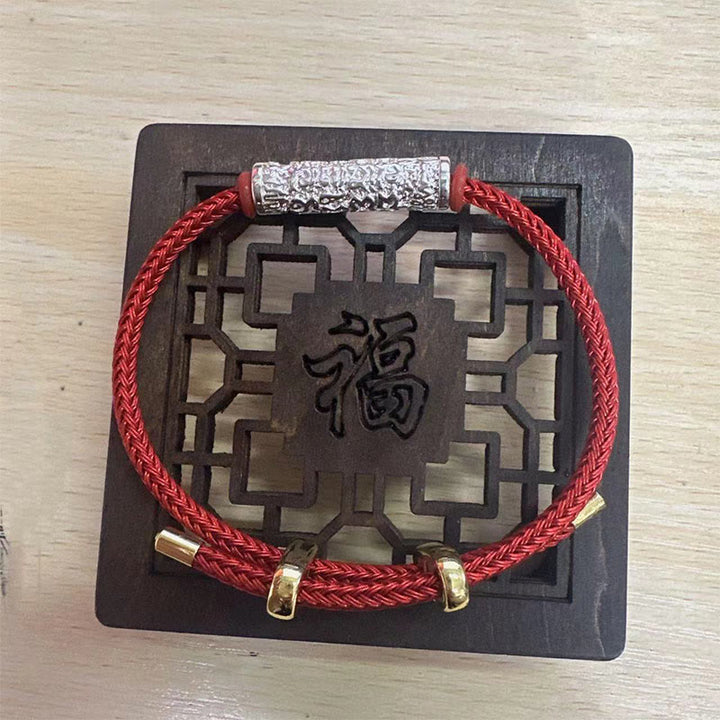 Buddha Stones Tibet Handmade Tai Sui Rope Protection Strength Braided Bracelet - Red Rope (Wrist Circumference 14-20cm) - Silver - image 3