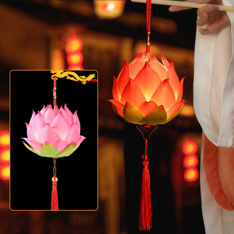 Buddha Stones DIY Lotus Flower Dragon Lantern Tassel Lamp Decoration - Light Pink Lotus Lantern - image 3