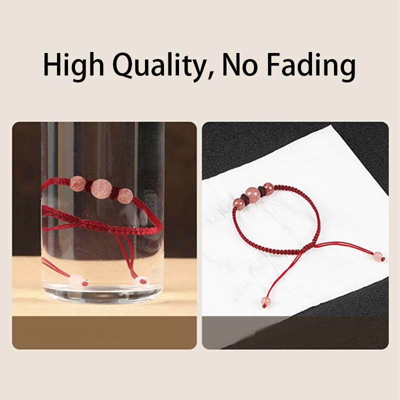 Buddha Stones Natural Strawberry Quartz Crystal Love Red String Weave Bracelet Anklet - image 7
