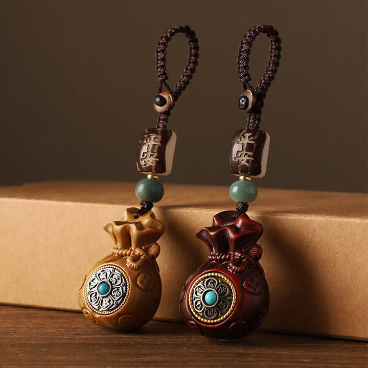 Buddha Stones Small Leaf Red Sandalwood Green Sandalwood Money Bag Om Mani Padme Hum Rotatable Protection Hanging Decoration - image 14