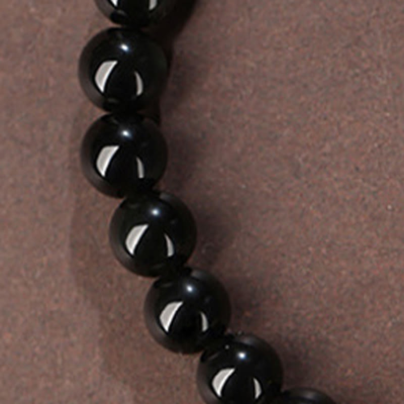 Buddha Stones Natural Black Obsidian Hetian Jade Gourd Double Happiness Strength Bracelet - image 7