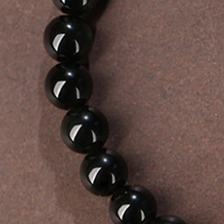 Buddha Stones Natural Black Obsidian Hetian Jade Gourd Double Happiness Strength Bracelet - image 7