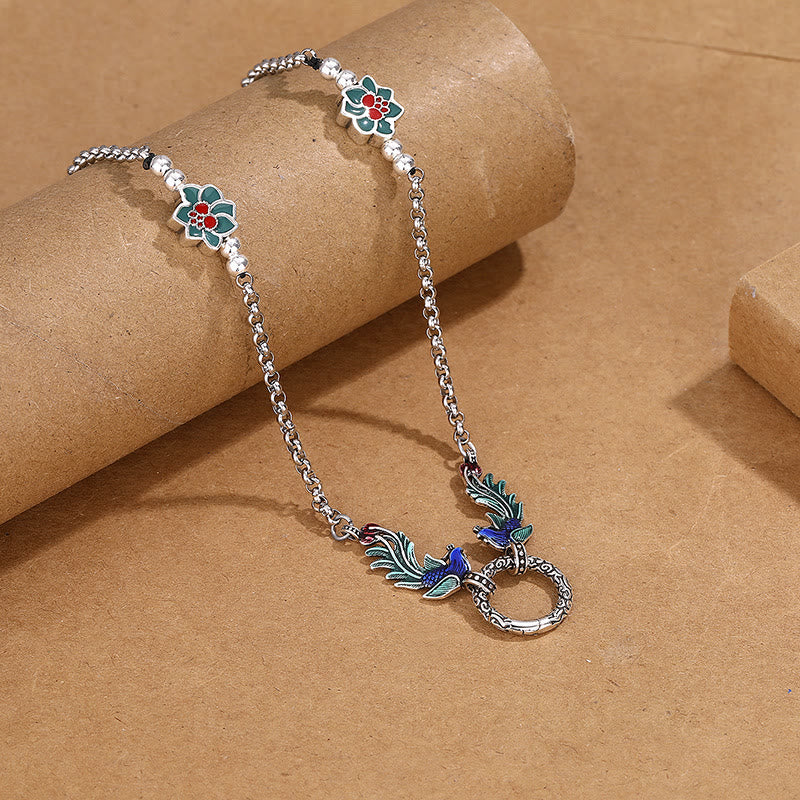 Buddha Stones Phoenix Lotus Flower Luck Protection Necklace Pendant - image 1