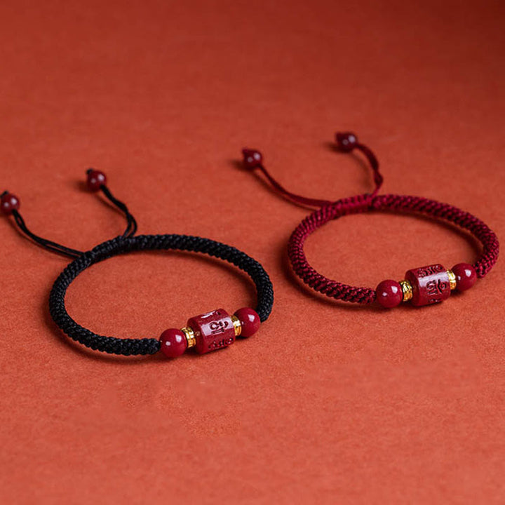 Buddha Stones Tibet Cinnabar Om Mani Padme Hum Engraved Blessing Braided Bracelet - image 1