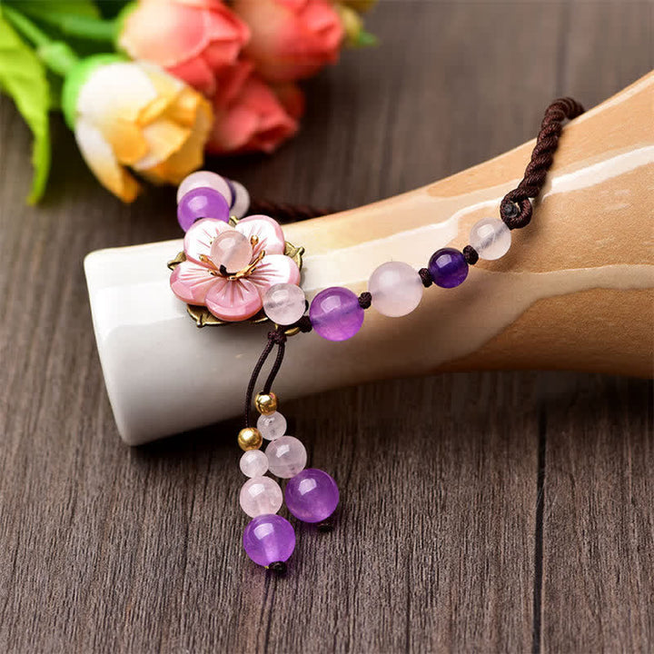 Buddha Stones Natural Amethyst Rose Quartz Crystal Charm Lucky Healing Anklet - image 5