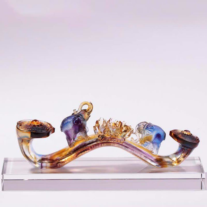 Buddha Stones Handmade Liuli Crystal Ruyi Elephant Art Piece Home Decoration With Crystal Base - image 1