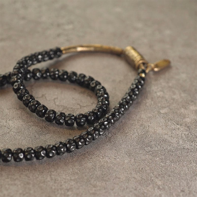 Buddha Stones Retro Coconut Shell Brass Copper Happiness Triple Wrap Bracelet - image 7