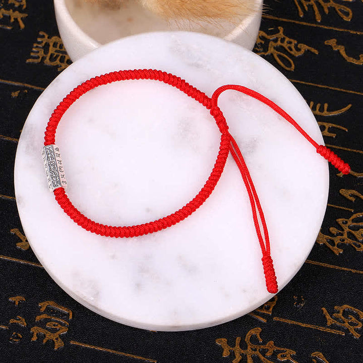 Buddha Stones Om Mani Padme Hum Luck Protection Red String Bracelet - Red(Bracelet Size 16-28cm) - image 2
