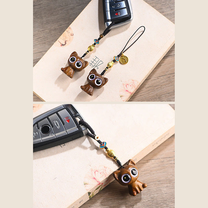Buddha Stones Green Sandalwood Lucky Cat Koi Fish Cure Key Chain Phone Hanging Decoration - image 26