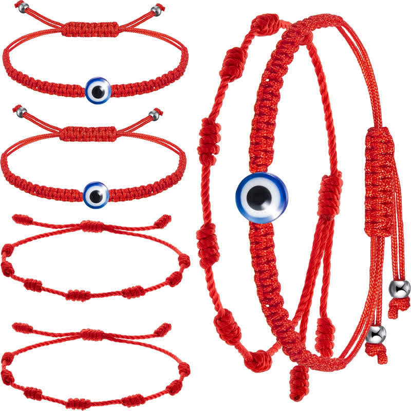 Buddha Stones 4Pcs Evil Eye Seven Knot Red String Protection Bracelet - 4Pcs Evil Eye&Seven Knot Red String(Wrist Circumference 15-20cm) - image 0
