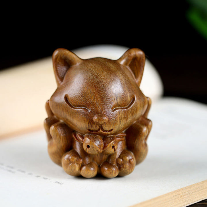 Buddha Stones Mini Nine Tailed Fox Ivory Fruit Sandalwood Green Sandalwood Blessing Decoration - image 18