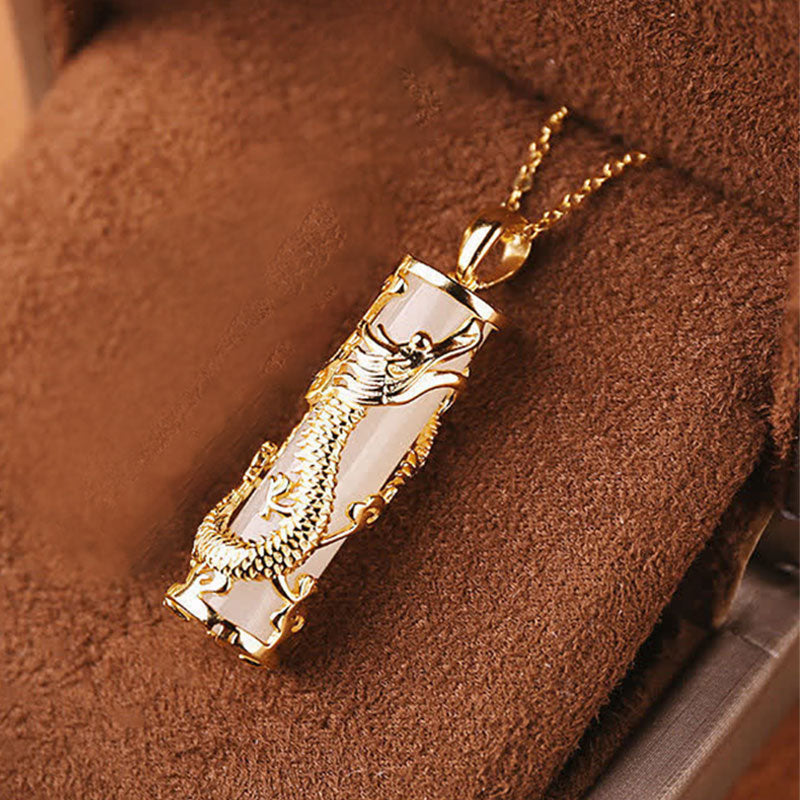 Buddha Stones Jade Dragon Phoenix Copper Blessing Harmony Necklace Pendant - Dragon - image 2