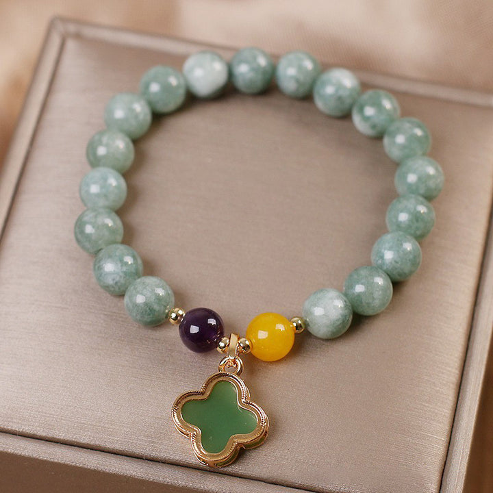 Buddha Stones Jade Four Leaf Clover Luck Bracelet - image 3