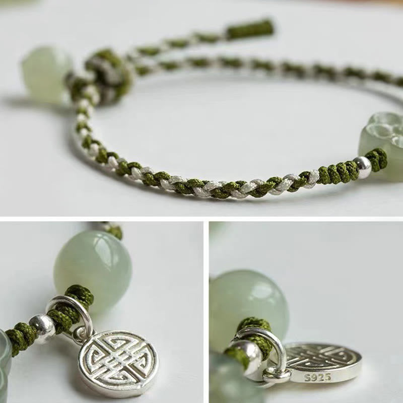 Buddha Stones Handmade Plum Blossom Flower Jade Luck Prosperity Braided Bracelet - image 4