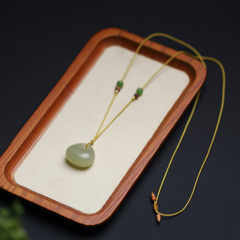 Natural Hetian Jade Small Bag Pattern Prosperity String Necklace Pendant - image 5