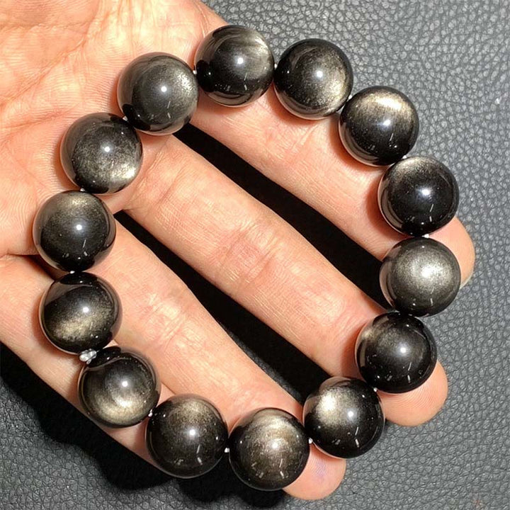 Buddha Stones Natural Silver Sheen Obsidian Soothing Protection Bracelet - image 23