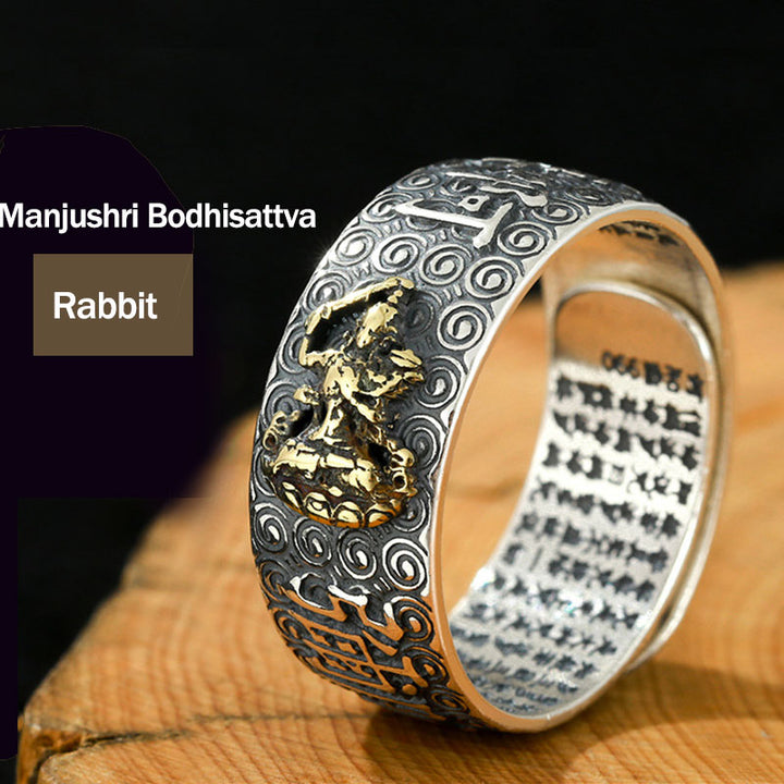 Buddha Stones Chinese Zodiac Natal Buddha Wealth Luck Adjustable Ring - Manjushri Bodhisattva-Rabbit - image 19