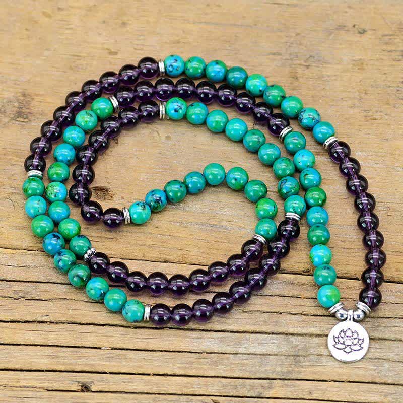 Buddha Stones Amethyst Green Aventurine Spiritual Lotus Charm Bracelet - image 2