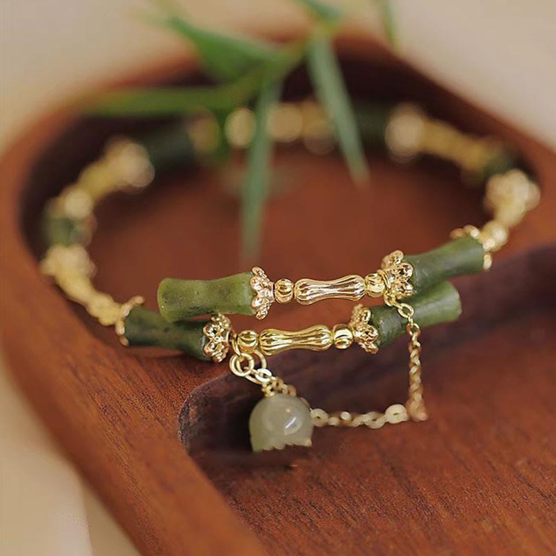 Buddha Stones Bamboo Jade Pattern Luck Bracelet Bangle - image 1