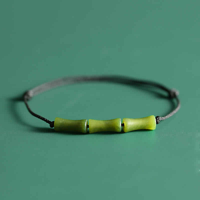 Buddha Stones Green Bamboo Jade Pattern Luck Abundance Bracelet - Green Bamboo Jade Rope Bracelet(Wrist Circumference 14-15cm) - image 7