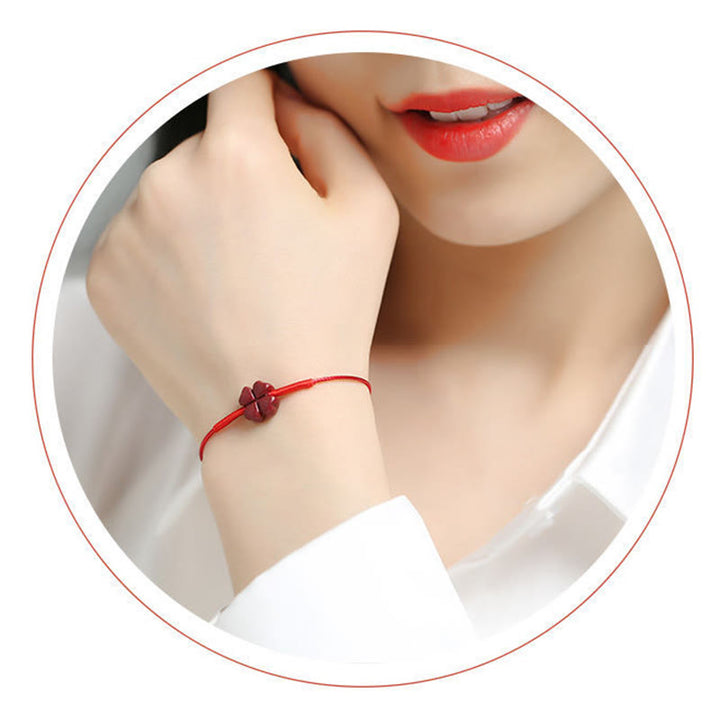 Buddha Stones Handmade Plum Blossom Four Leaf Clover PiXiu Lotus Koi Fish Cinnabar Blessing Braid Bracelet - image 9