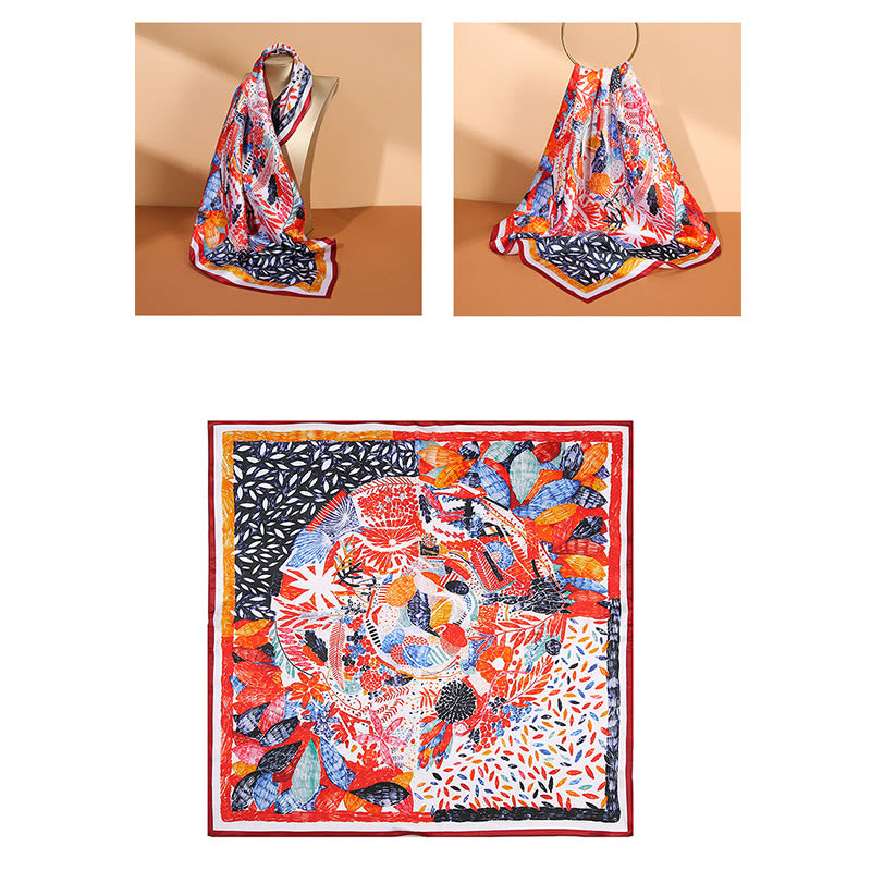 Buddha Stones Pastoral Scene Hot Air Balloon Spring Blossom 100% Mulberry Silk Neck Hair Scarf - image 23