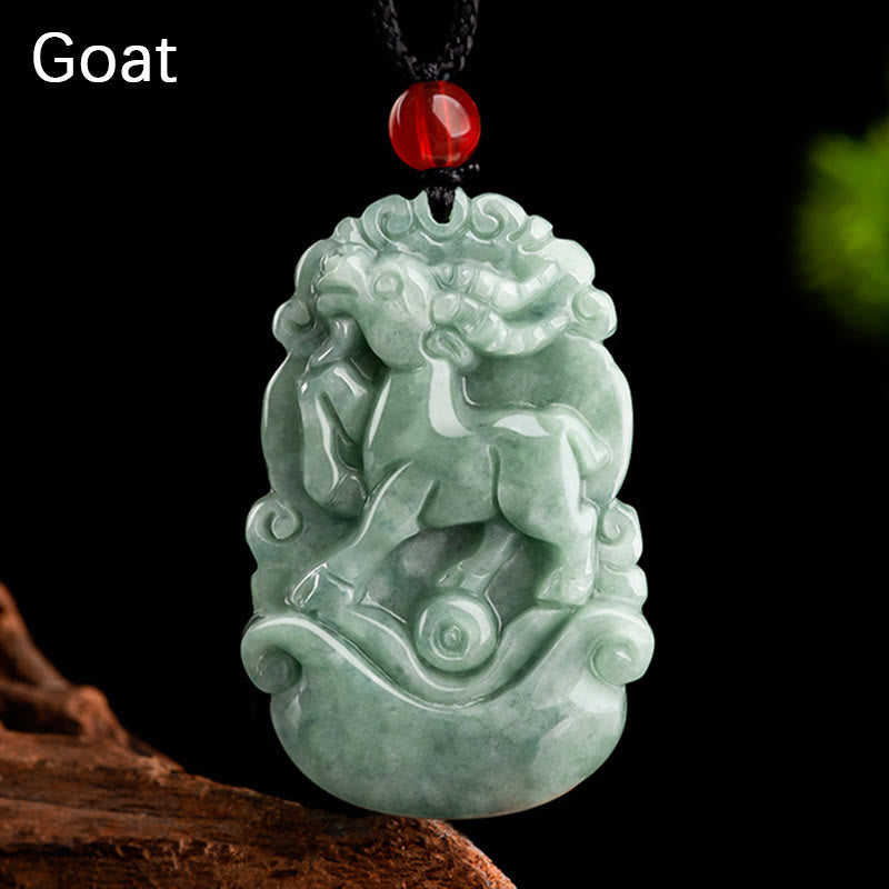 Buddha Stones Natural Green Jade 12 Chinese Zodiac Luck Prosperity Necklace Pendant - Goat - image 16