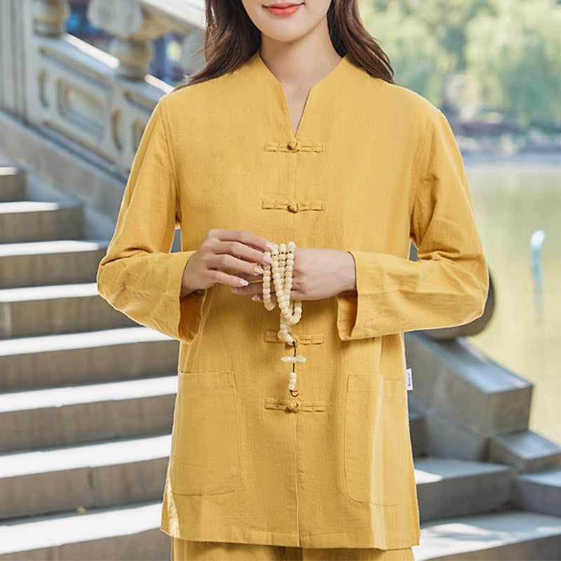 Buddha Stones Spiritual Zen Practice Yoga Meditation Prayer Uniform Cotton Linen Clothing Women's Set - Gold - US18，UK/AU22，EU50 (6XL) - image 15