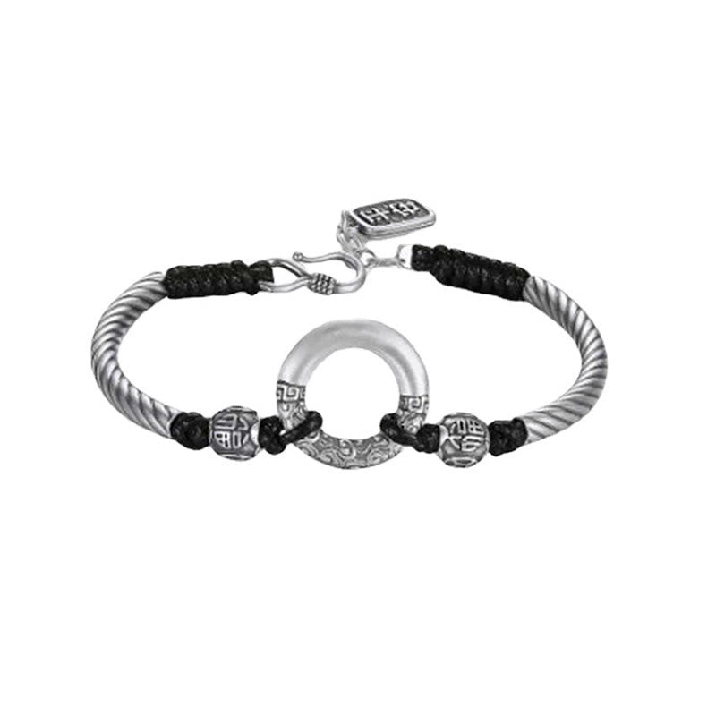 Buddha Stones 999 Sterling Silver Fu Character Peace Buckle Copper Coin Auspicious Clouds Fortune Bracelet - image 17