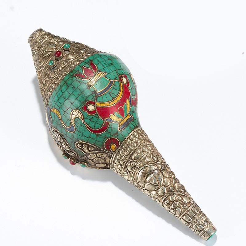 Buddha Stones Tibetan Handmade Engraved Shankha Double Dorje Buddha Conch Shell Wealth Positive Decoration - image 14
