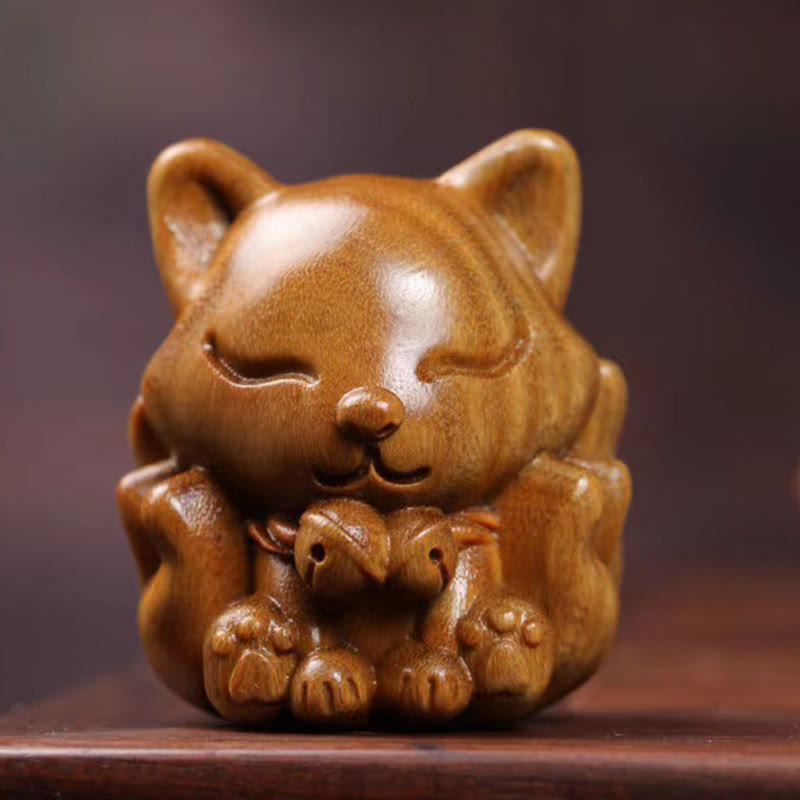 Buddha Stones Mini Nine Tailed Fox Ivory Fruit Sandalwood Green Sandalwood Blessing Decoration - Sandalwood(Protection♥Calm) - image 27