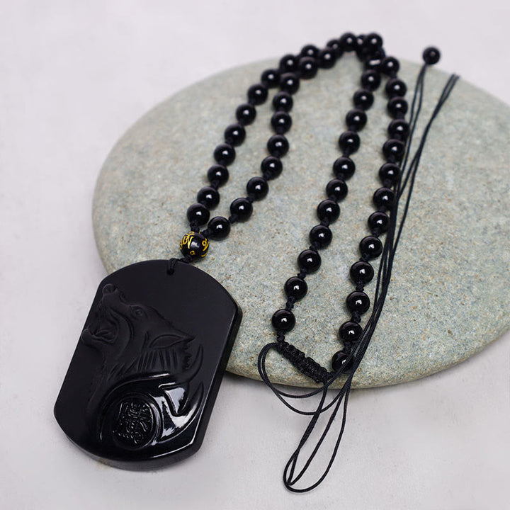 Buddha Stones Black Obsidian Stone Wolf Purification Pendant Necklace - image 6