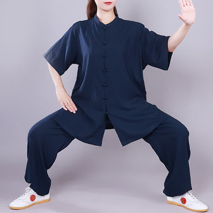 Buddha Stones Tai Chi Qigong Meditation Prayer Spiritual Zen Practice Unisex Cotton Linen Clothing Set - Navy Blue - Short Sleeve - US14，UK/AU18，EU46 (3XL)  - image 20