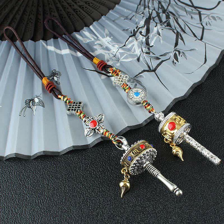 Tibet Om Mani Padme Hum Prayer Wheel Peace Rotatable Bag Car Hanging Decoration - image 13