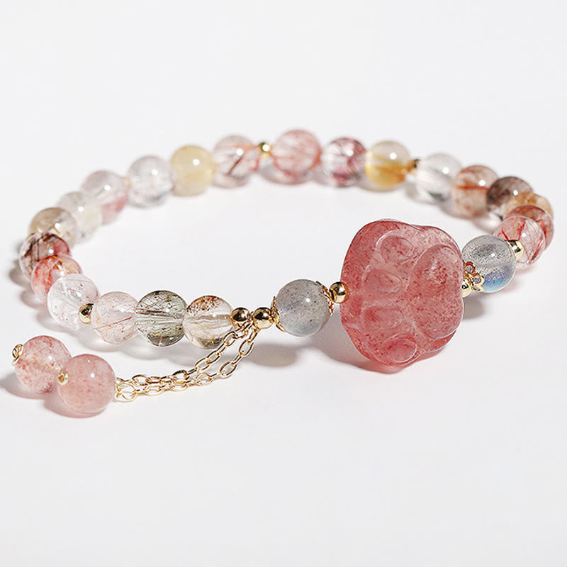 Buddha Stones Natural Strawberry Quartz Cat Paw Claw Colorful Rutilated Quartz Moonstone Love Bracelet - image 4