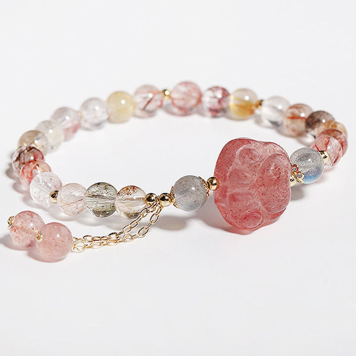Buddha Stones Natural Strawberry Quartz Cat Paw Claw Colorful Rutilated Quartz Moonstone Love Bracelet - image 4