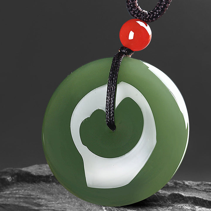 Buddha Stones Natural Round Jade Peace Buckle Prosperity Necklace String Pendant - image 2