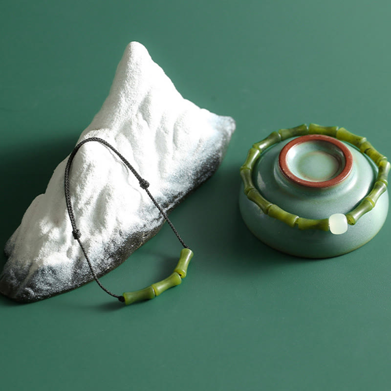 Buddha Stones Green Bamboo Jade Pattern Luck Abundance Bracelet - image 1