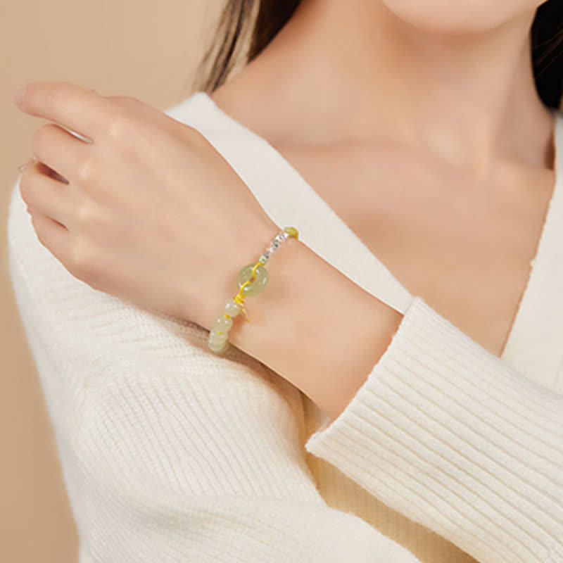 Buddha Stones 925 Sterling Silver Hetian Jade Peace Buckle Beaded Luck Happiness Charm Bracelet - image 4