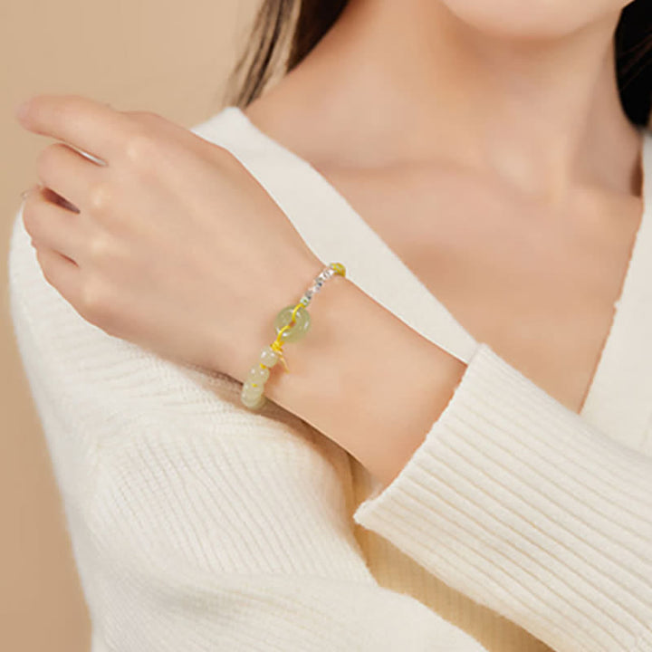 Buddha Stones 925 Sterling Silver Hetian Jade Peace Buckle Beaded Luck Happiness Charm Bracelet - image 4