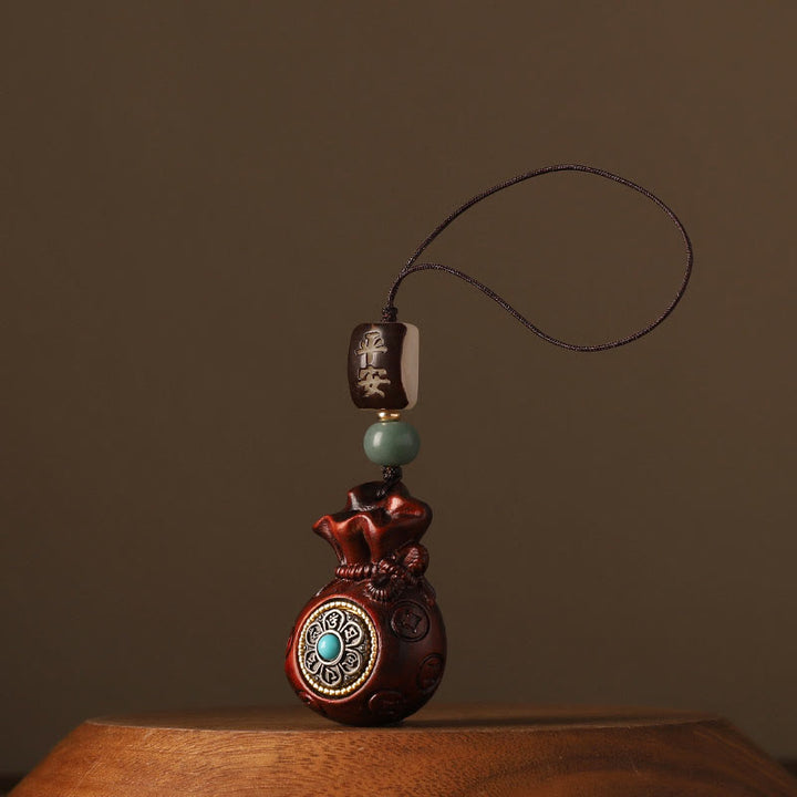 Buddha Stones Small Leaf Red Sandalwood Green Sandalwood Money Bag Om Mani Padme Hum Rotatable Protection Hanging Decoration - Small Leaf Red Sandalwood(Keep away evil spirits♥Protection) - Phone Hanging Decoration - image 5