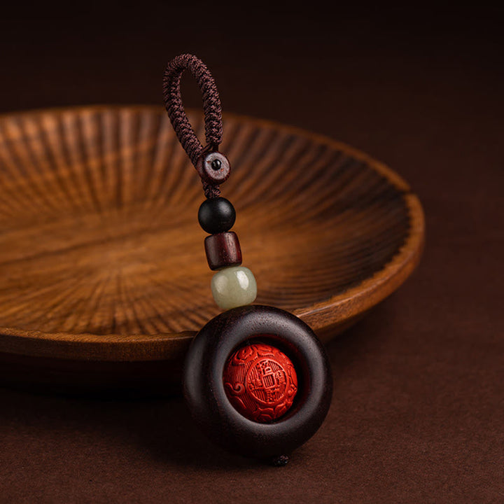 Buddha Stones Tibet Om Mani Padme Hum PiXiu Copper Coin Small Leaf Red Sandalwood Cinnabar Protection Key Chain - Copper Coin - image 19