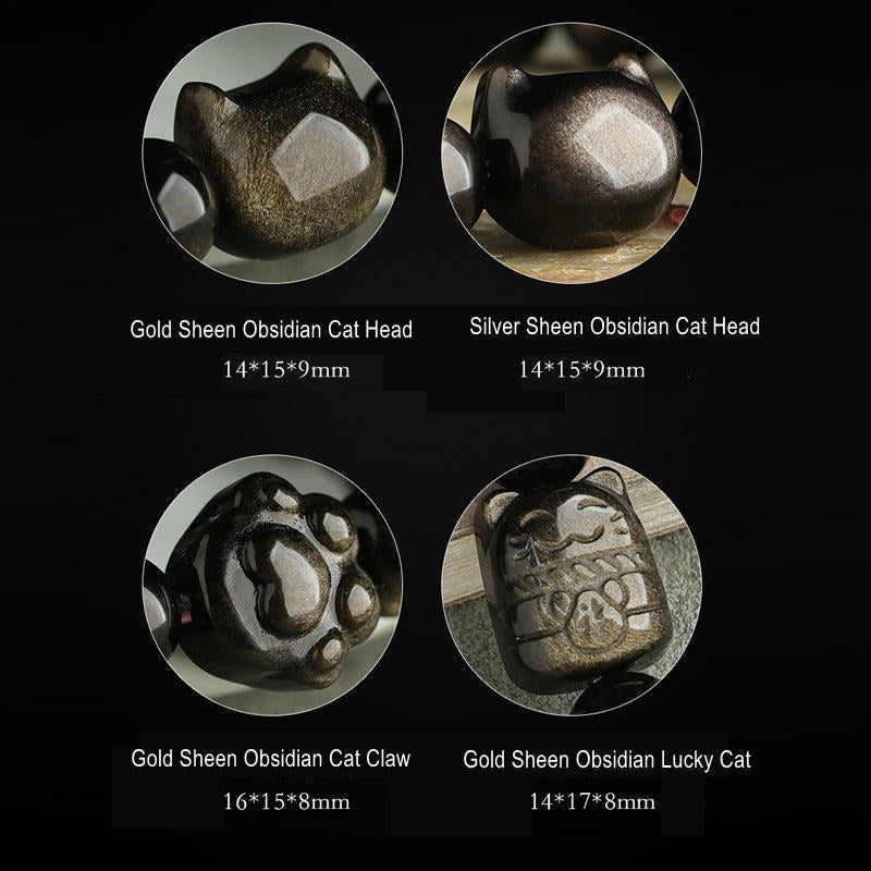 Buddha Stones Gold Sheen Obsidian Silver Sheen Obsidian Lovely Paw Lucky Cat Protection Bracelet - image 26