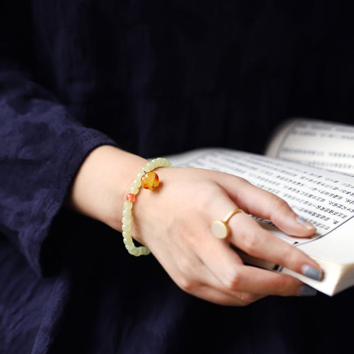 Natural Hetian Jade Pumpkin Amber Red Agate Crystal Prosperity Bracelet - image 6